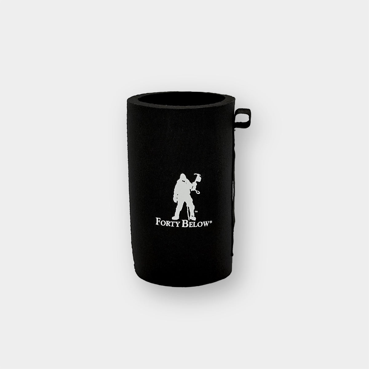 Forty Below Can Covers 16 oz Black with white forty below logos on a white background