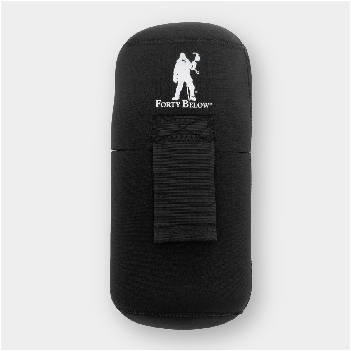 Forty Below 1.5 Liter Insulated Bottle Cover Black front view with white logo gray background