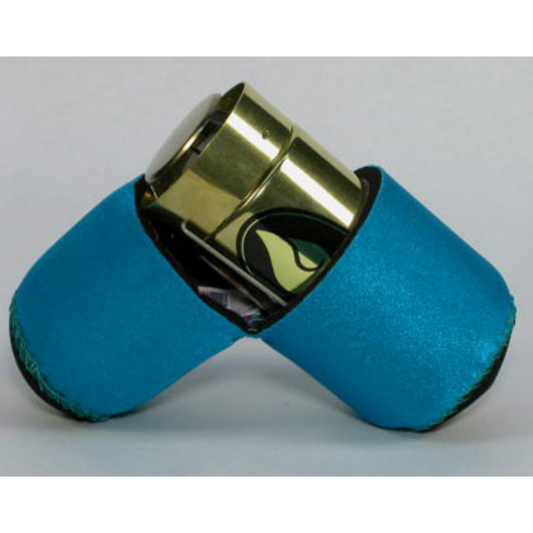 Forty Below Insulated lantern capsule light blue on a gold colored candle lantern