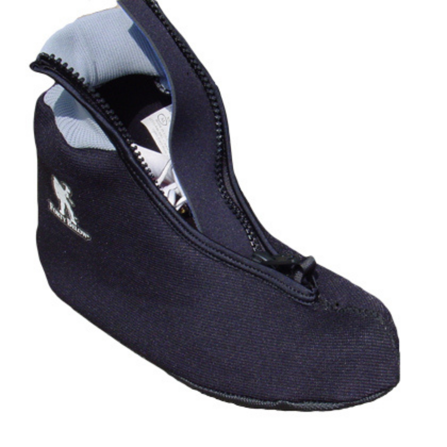 Insulated Forty Below Light Energy Shorty Black with gray top side profile unzipped showing boot inside white logo