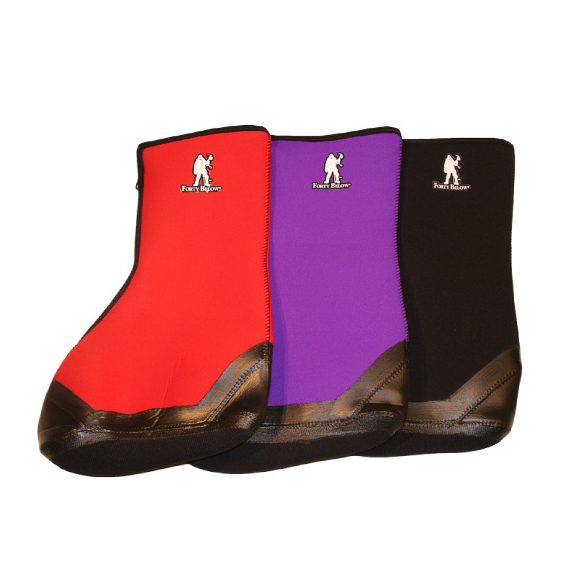 Insulated Forty Below Purple Haze Overboot side view red, purple, black with white logo and black sole white background