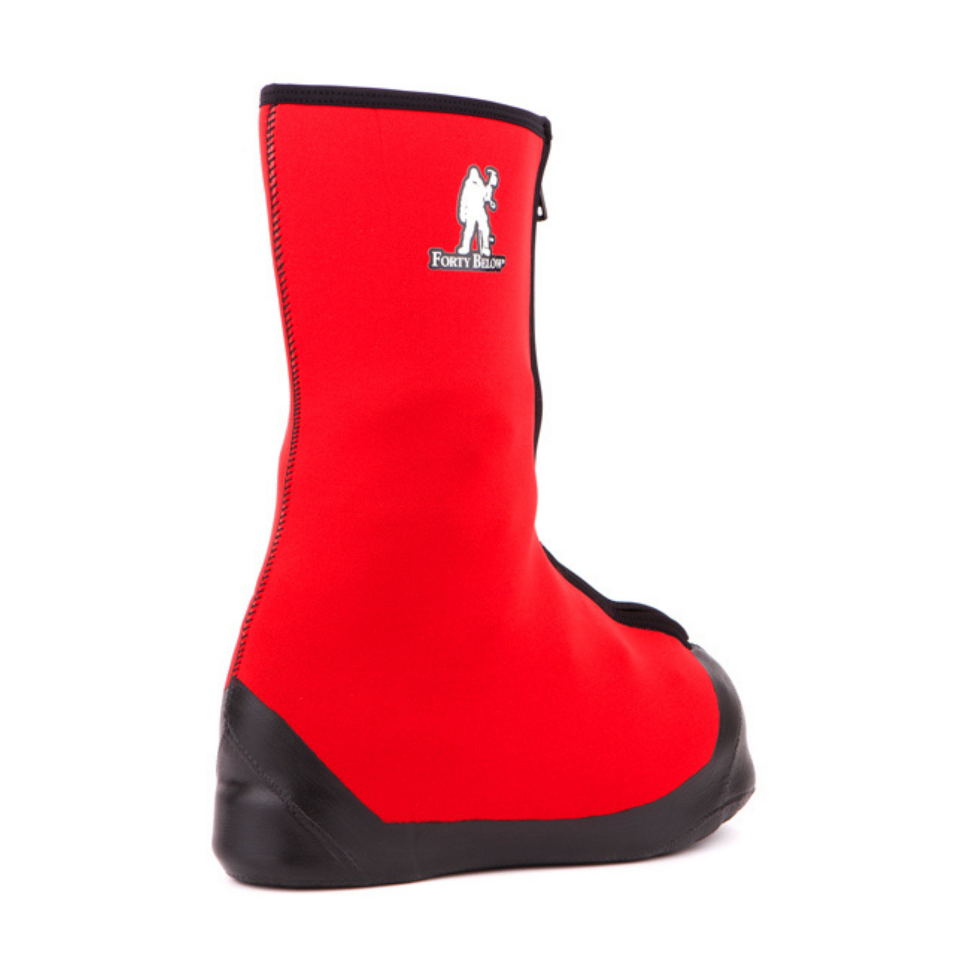 Insulated Forty Below Purple Haze Overboot back side view red with white logo and black sole protective heel