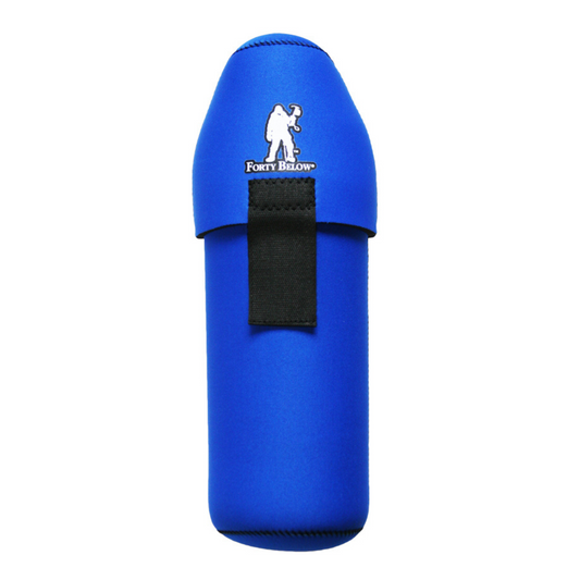 Forty Below 2qt Insulated Bottle Boot Blue with a black strap and visible brand logo on a white background