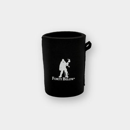 Forty Below Can Covers 12 oz black with white forty below logos on a white background