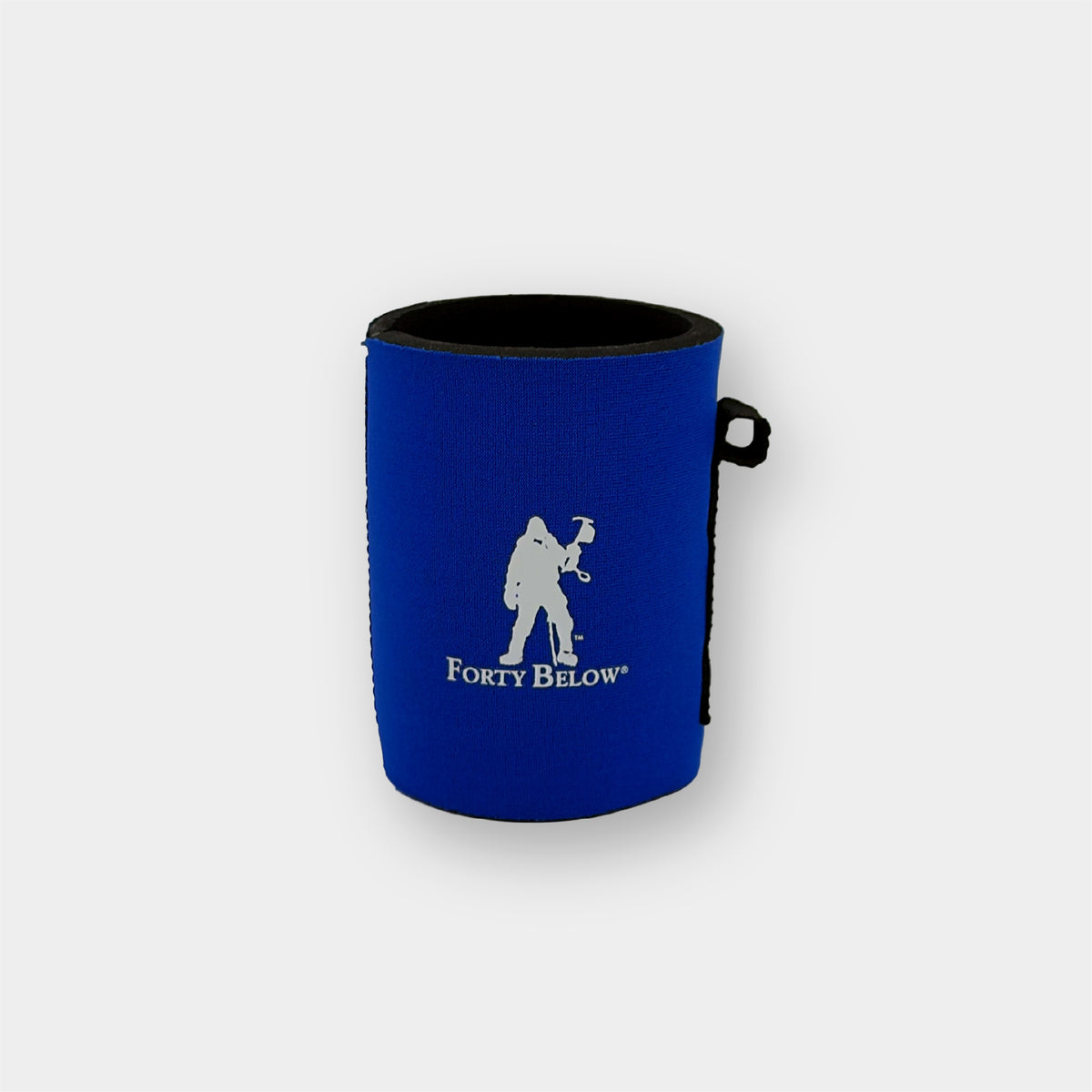 Forty Below Can Covers 12 oz blue with white forty below logos on a white background