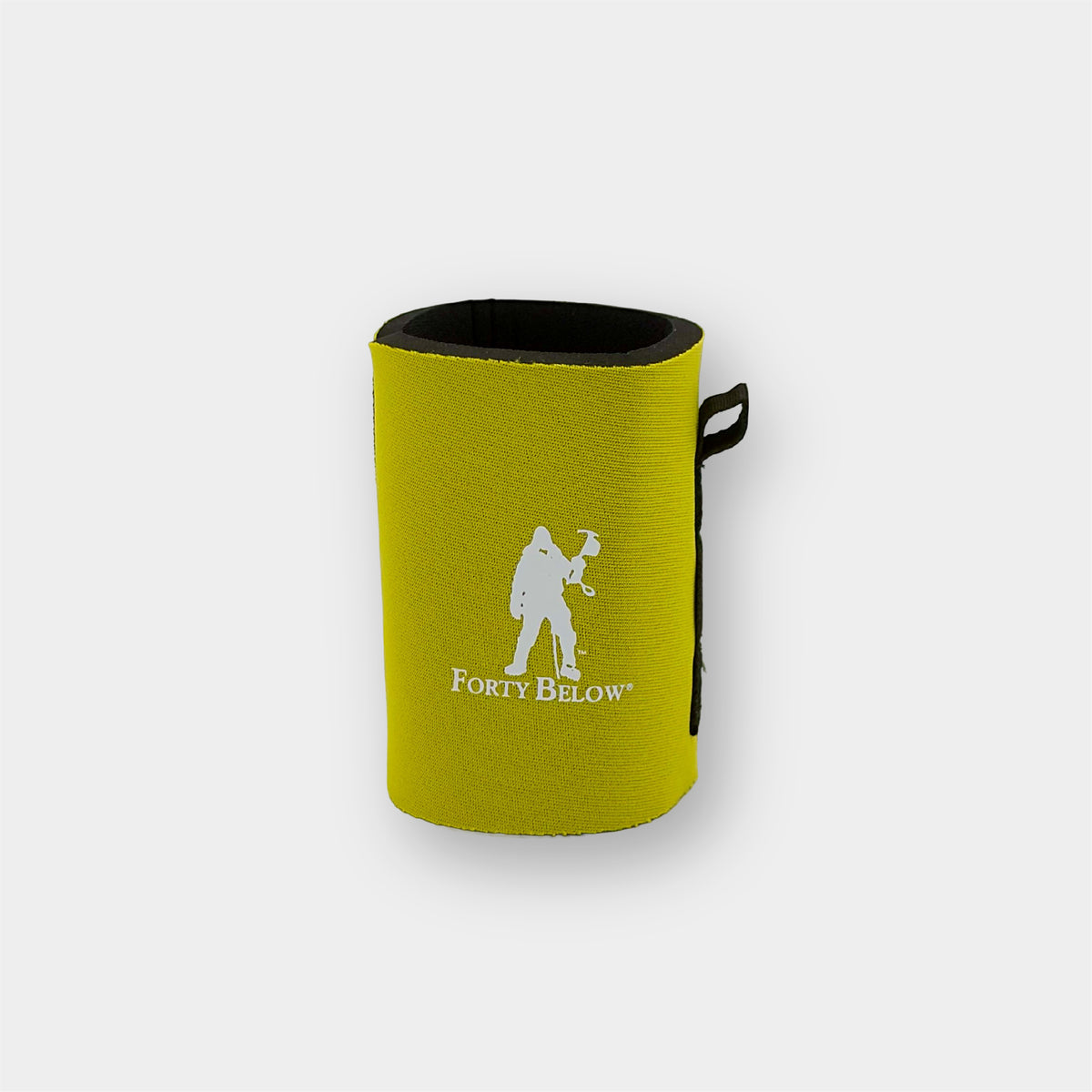 Forty Below Can Covers 12 oz yellow with white forty below logos on a white background