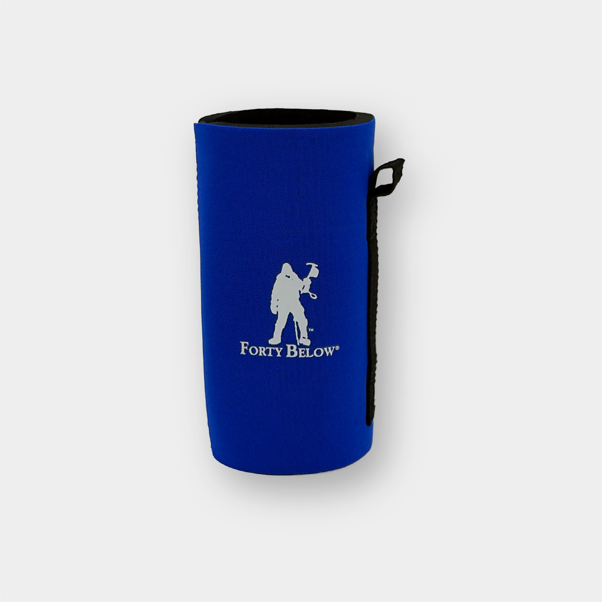 Forty Below Can Covers 12 oz tall blue with white forty below logos on a white background