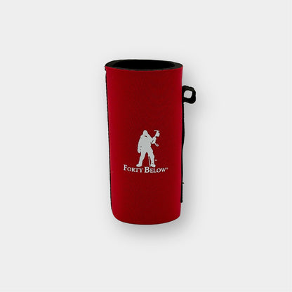 Forty Below Can Covers 12 oz tall red with white forty below logos on a white background