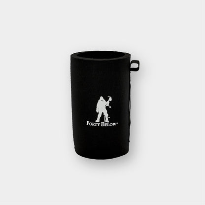 Forty Below Can Covers 16 oz Black with white forty below logos on a white background