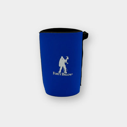 Forty Below Can Covers 16 oz blue with white forty below logos on a white background