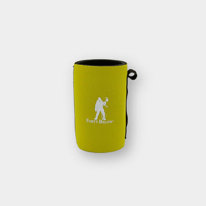 Forty Below Can Covers 16 oz yellow with white forty below logos on a white background