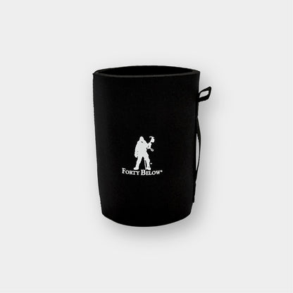 Forty Below Can Bottle Boot 32 oz Black with white logo and a white background