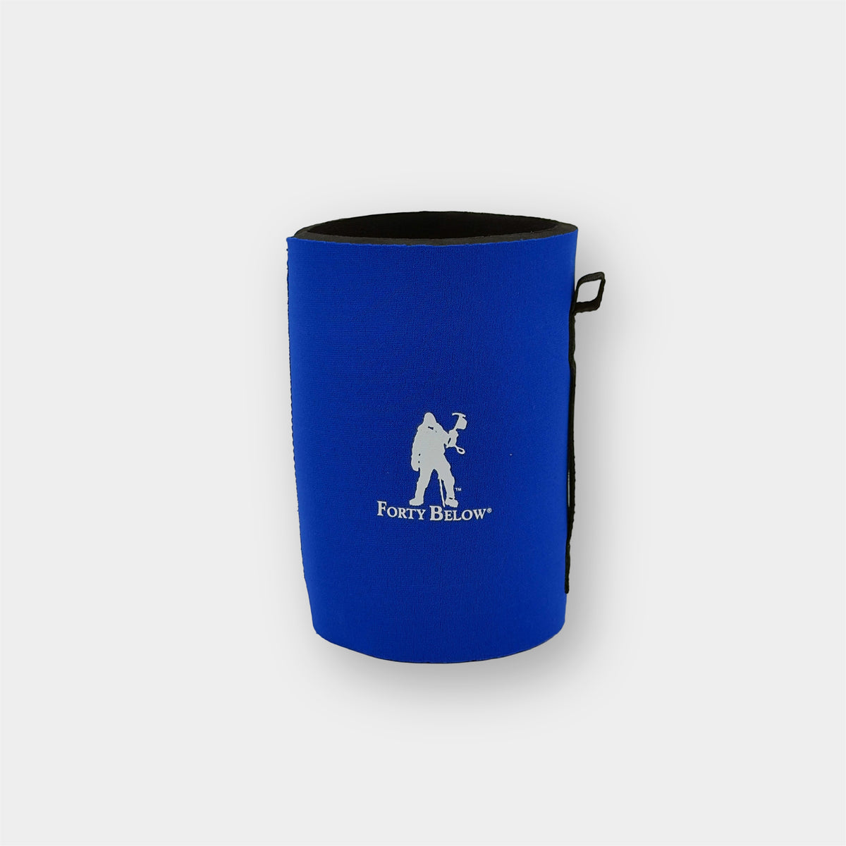 Forty Below Can Bottle Boot 32 oz Blue with white logo and a white background
