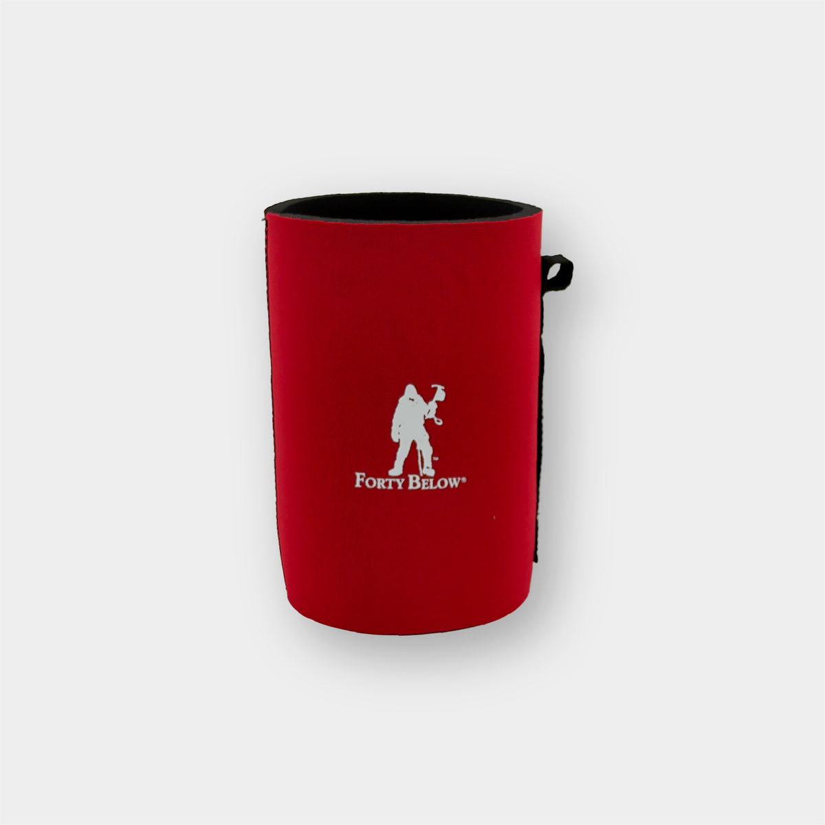 Forty Below Can Bottle Boot 32 oz Red with white logo and a white background