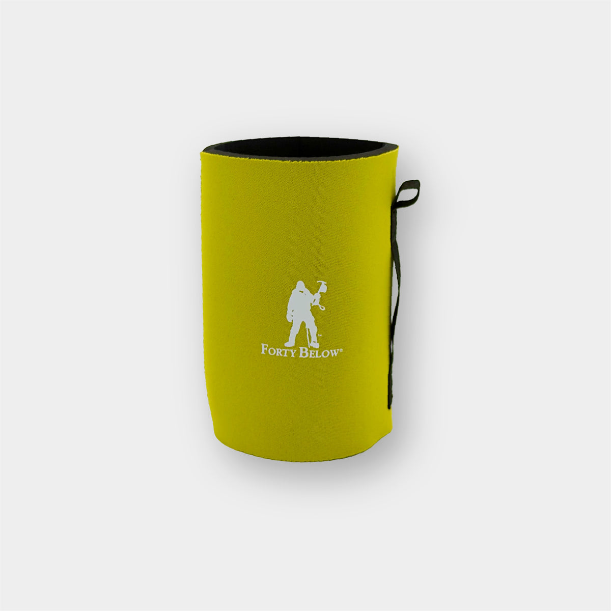 Forty Below Can Bottle Boot 32 oz Yellow with white logo and a white background