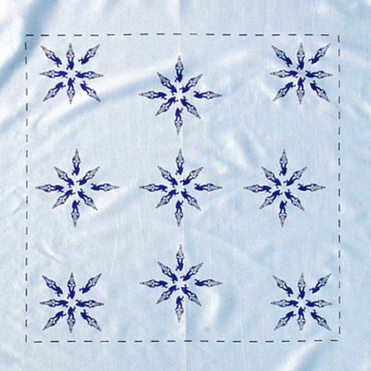 Forty Below bandana Pattern of dark blue snowflakes on a light blue fabric background