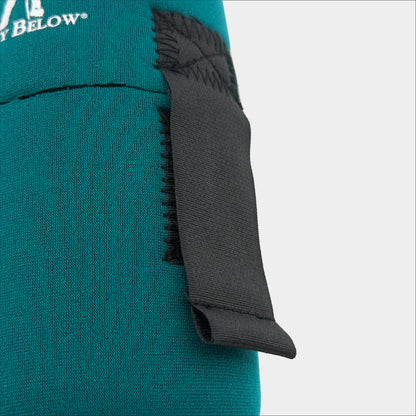 Forty Below 0.5 Liter Insulated Bottle Cover Green front close up view with white logo showing black velcro strap on a gray background