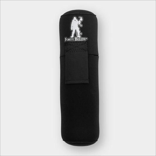 Forty Below 0.75 L Insulated Bottle Cover Black front view with white logo gray background