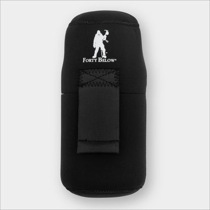 Forty Below 1.0 Liter Insulated Bottle Cover Black front view with white logo gray background