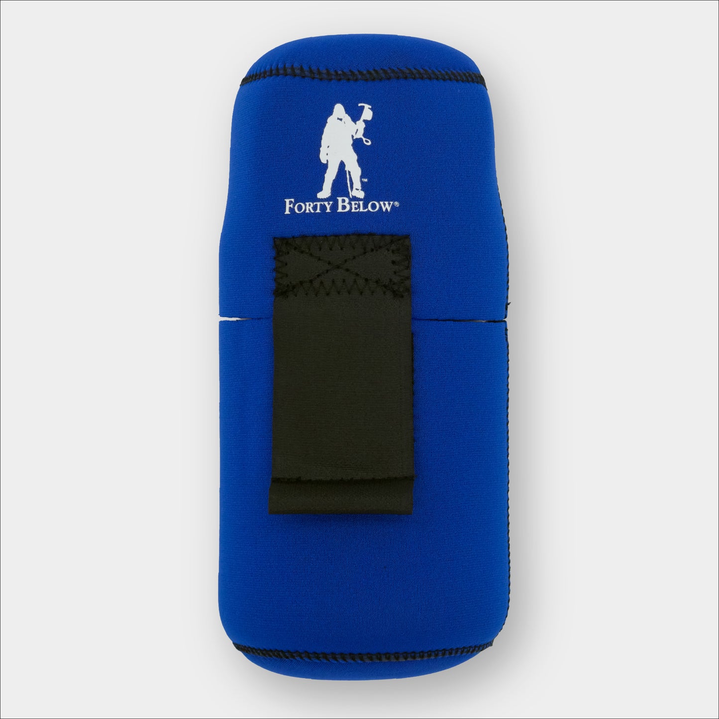 Forty Below 1.0 Liter Insulated Bottle Cover Blue front view with white logo gray background