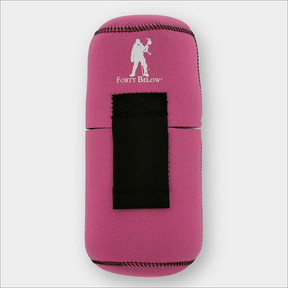 Forty Below 1.0 Liter Insulated Bottle Cover Pink front view with white logo gray background