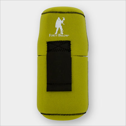 Forty Below 1.0 Liter Insulated Bottle Cover Yellow front view with white logo gray background