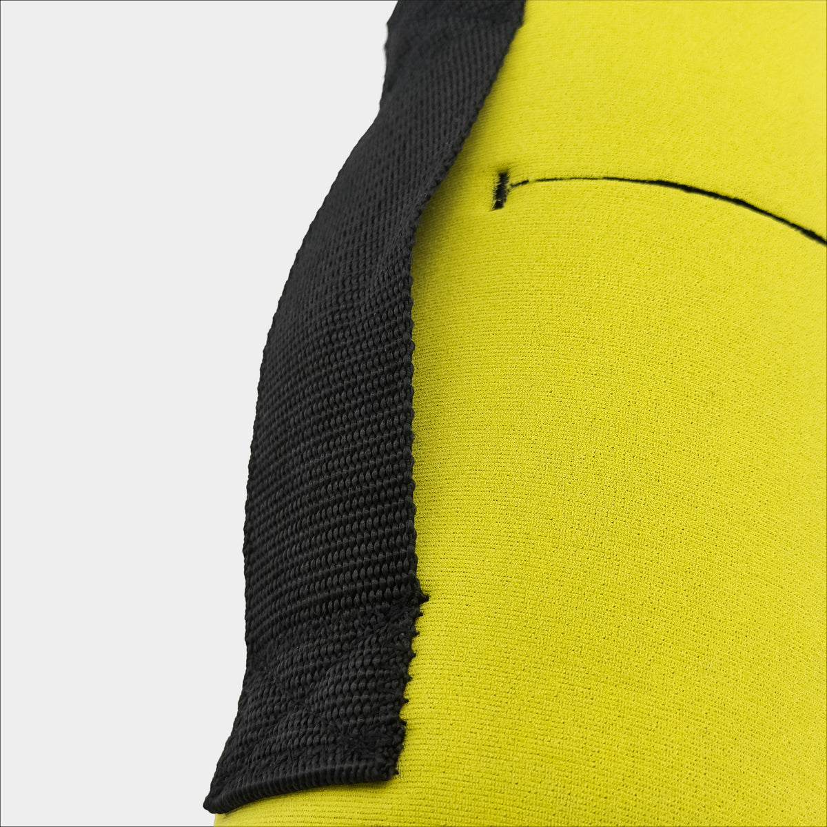 Forty Below 1.5 Liter Insulated Bottle Cover Yellow with black belt loop rear close up view showing belt loop on a gray background