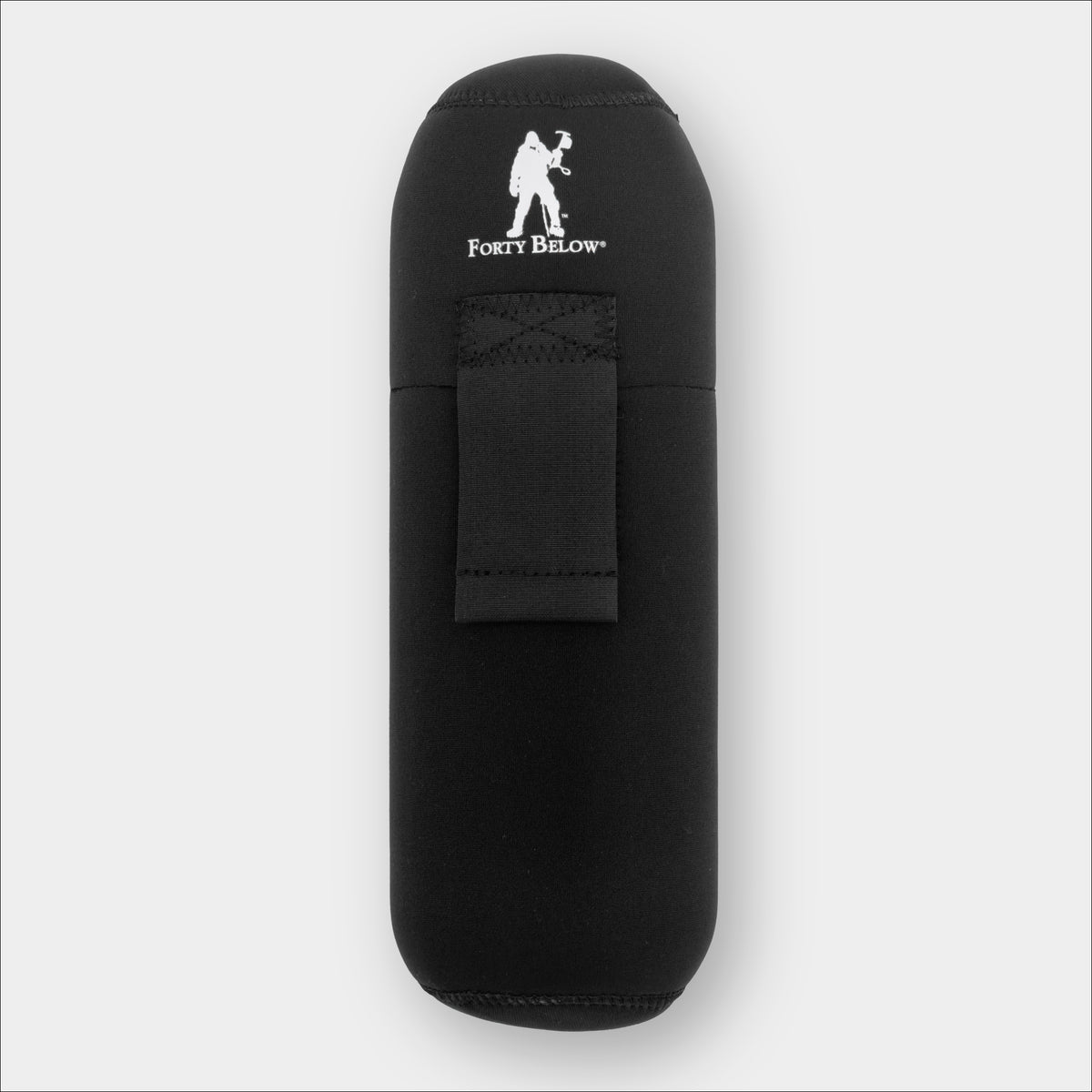 Forty Below Insulated Bottle Boot 48 oz Black front view with white logo gray background