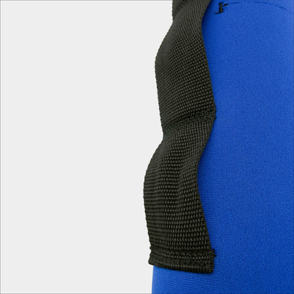 Forty Below Insulated Bottle Boot 48 oz blue rear closeup shot showing belt hoop webbing