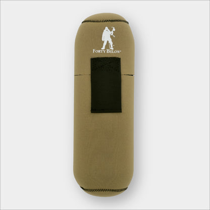 Forty Below Insulated Bottle Boot 48 oz Tan front view with white logo gray background