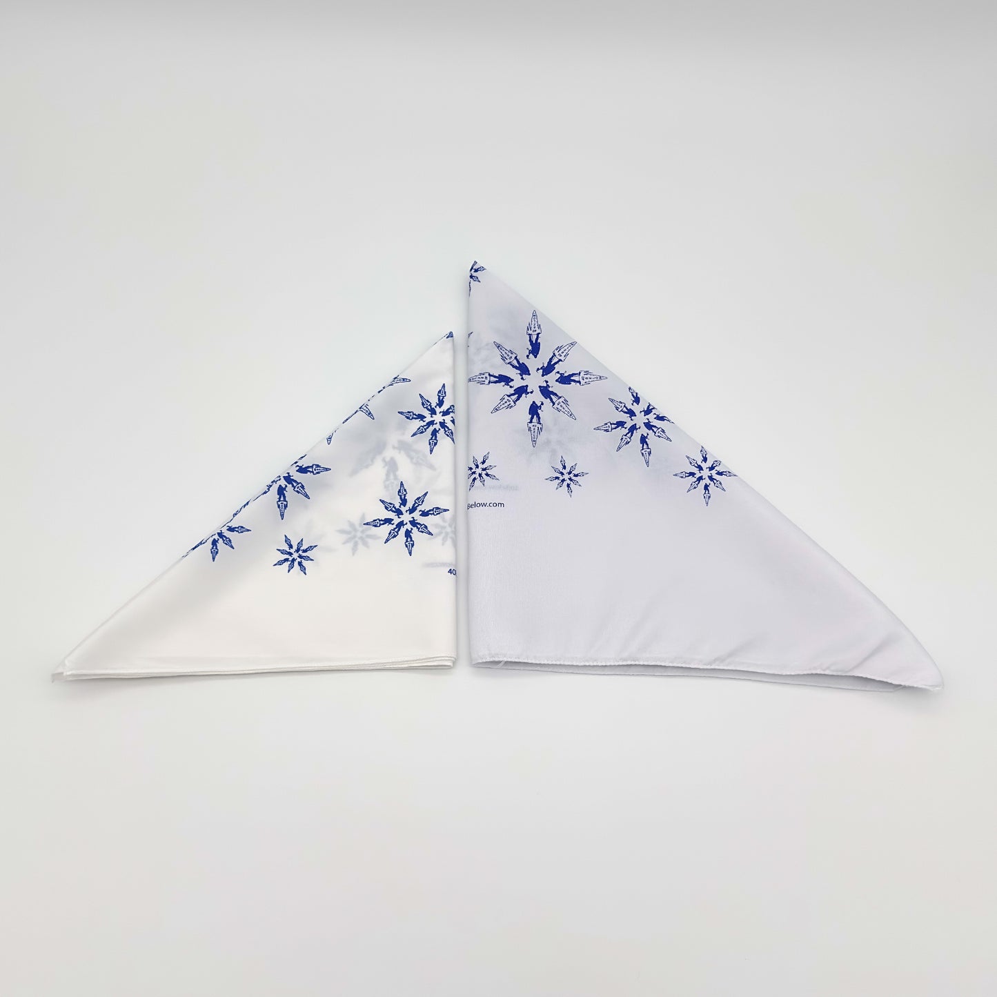 Forty Below Synthetic Bandana white two sizes 22x22 and 27x27 in triangles next to eachother