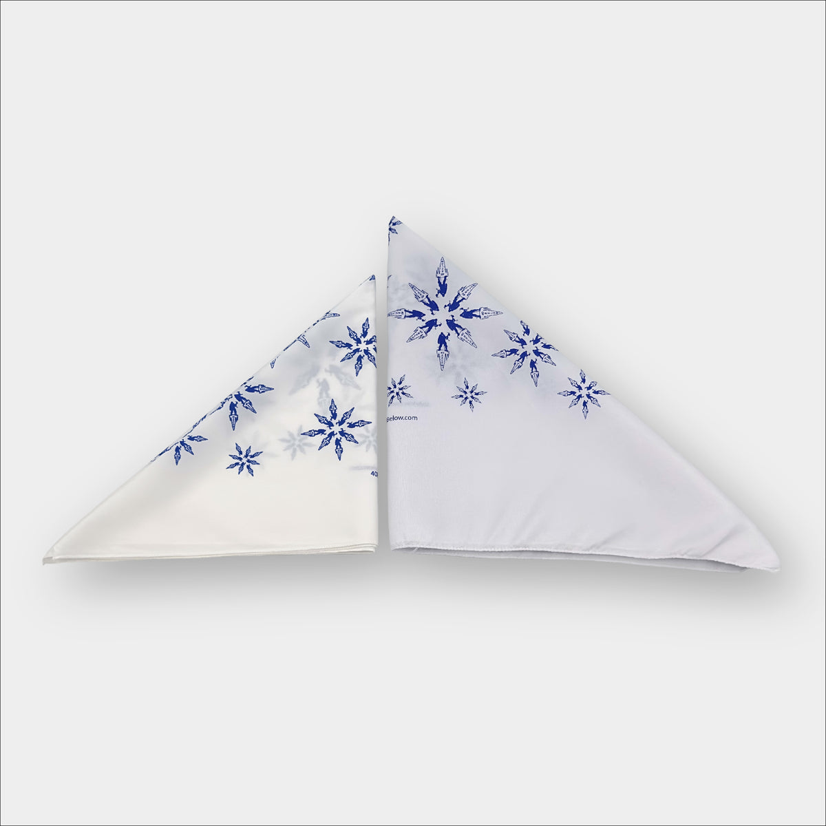 Forty Below Synthetic Bandana white two sizes 22x22 and 27x27 in triangles next to each other
