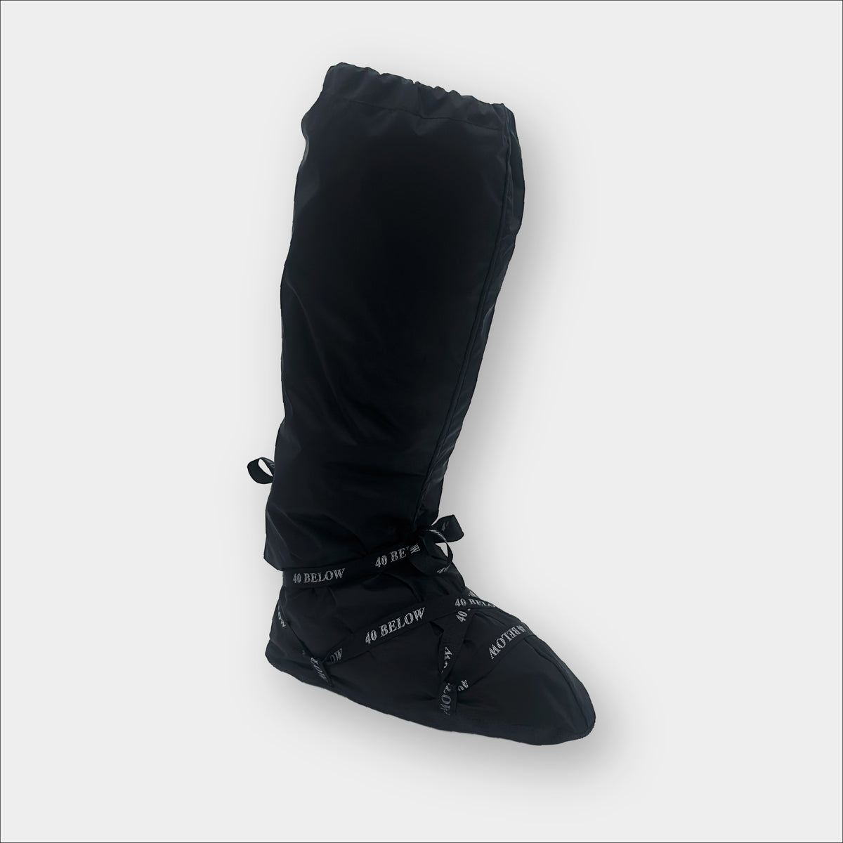 Forty Below Camp Bootie Overbootie cover side profile black with grey background
