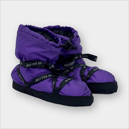 Forty Below Insulated Camp Bootie Side Thumbnail purple with black ribbon lacing on a grey background