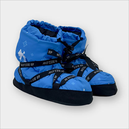 forty below insulated camp bootie snowflake blue with black lacing on a white background