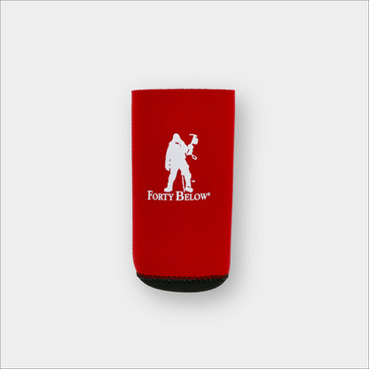 Forty Below Insulated Fuel Bottle Cover 11 oz size red with white logo on gray background 