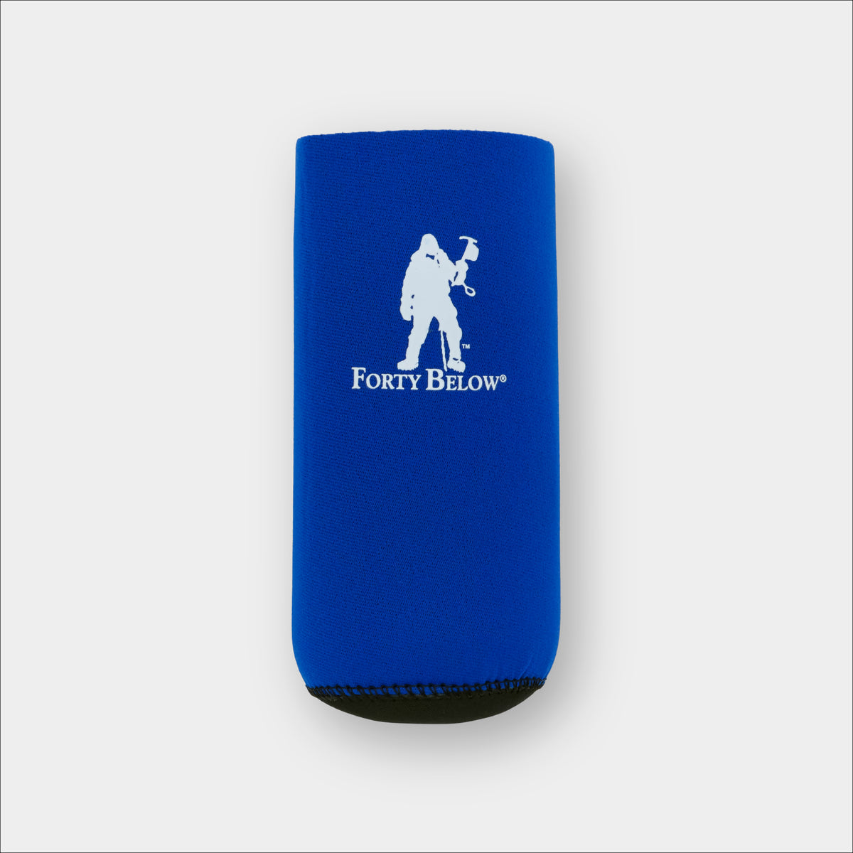 Forty Below Insulated Fuel Bottle Cover 16 oz size blue with white logo on gray background 
