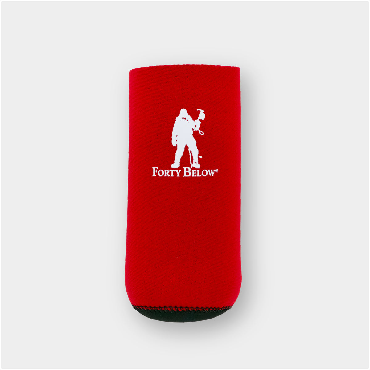 Forty Below Insulated Fuel Bottle Cover 16 oz size red with white logo on gray background 