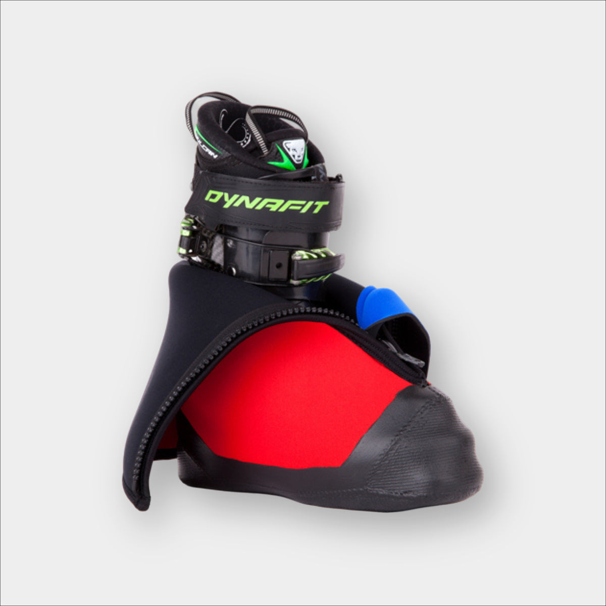 Forty Below Insulated Fresh Tracks Boot Cover Overboot Red side profile showing ski boot inside 