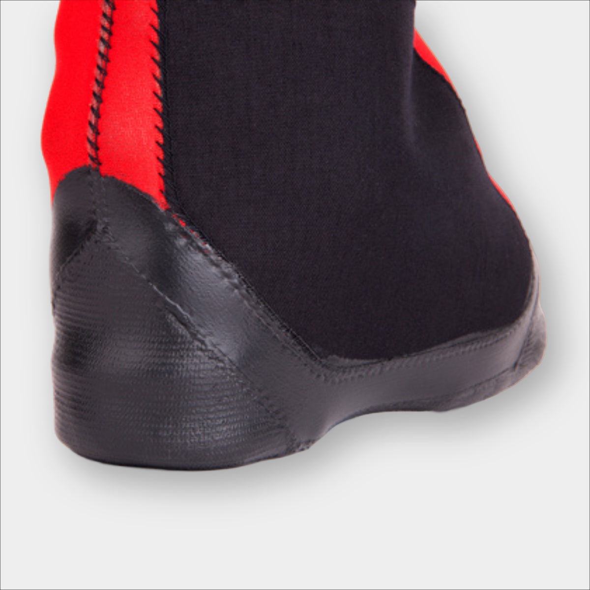 Forty Below Insulated Fresh Tracks Boot Cover Overboot Red and Black close up of heel and inside protective patch