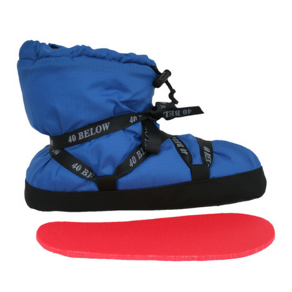 Forty Below Insulated Camp Bootie Blue with Red Foam Footbed below it