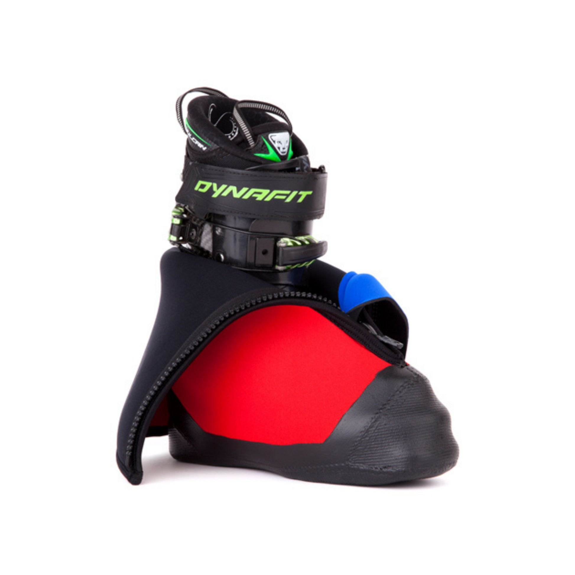 Forty Below Insulated Fresh Tracks Boot Cover Overboot Red side profile showing ski boot inside 