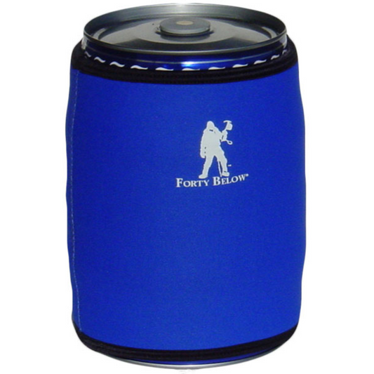 Forty Below Insulated mini keg parka blue with white logo on a 5 Liter can