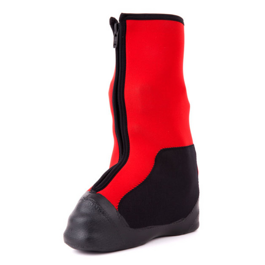 Forty Below Insulated Fresh Tracks Boot Cover Overboot Red side profile showing protective patch