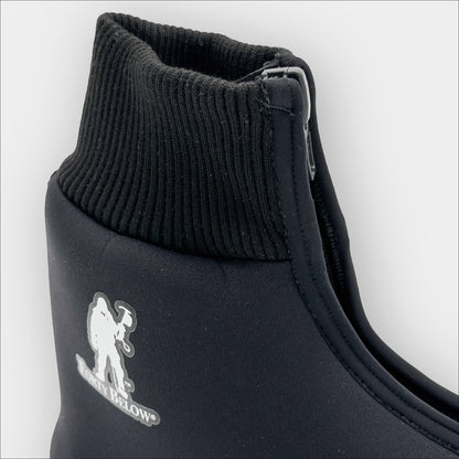 Insulated Forty Below Light Energy Shorty Black Side profile close up showing knit collar with a white logo on a gray background