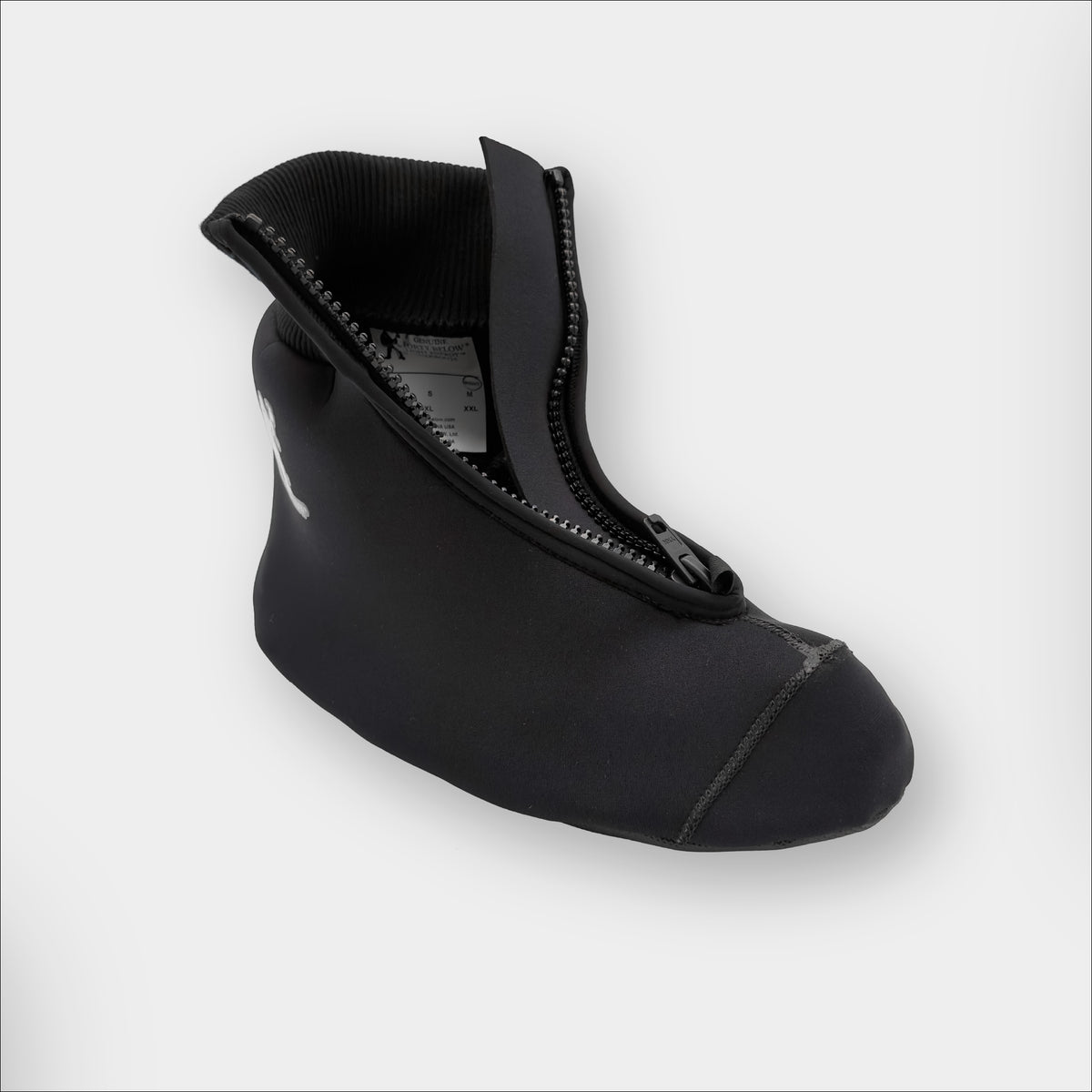 Insulated Forty Below Light Energy Shorty Black 45 degree front angle unzipped showing shoe inside with a white logo on a gray background