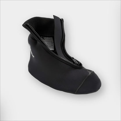 Insulated Forty Below Light Energy Shorty Black 45 degree front angle unzipped showing shoe inside with a white logo on a gray background
