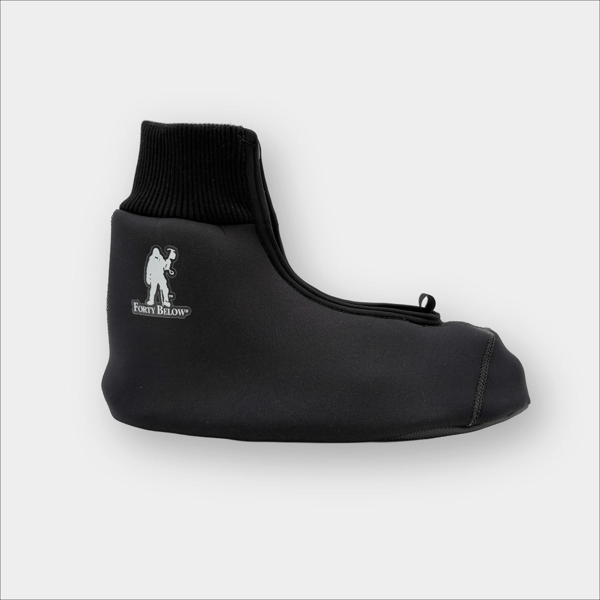 Insulated Forty Below Light Energy Shorty Black Side profile with a white logo on a gray background