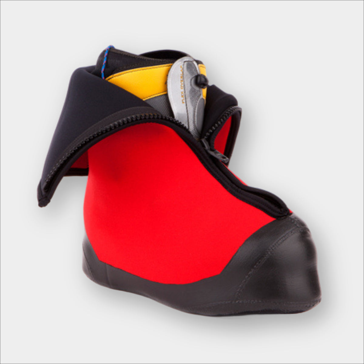 Insulated Forty Below Purple Haze Overboot front view red unzipped with climbing boot inside