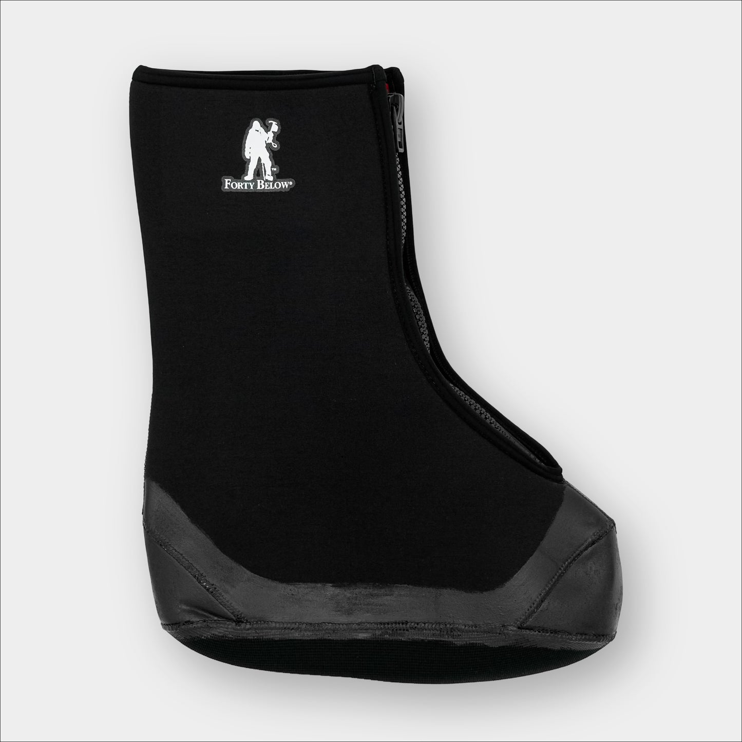 Insulated Forty Below Purple Haze Overboot side view black with white logo on a gray background
